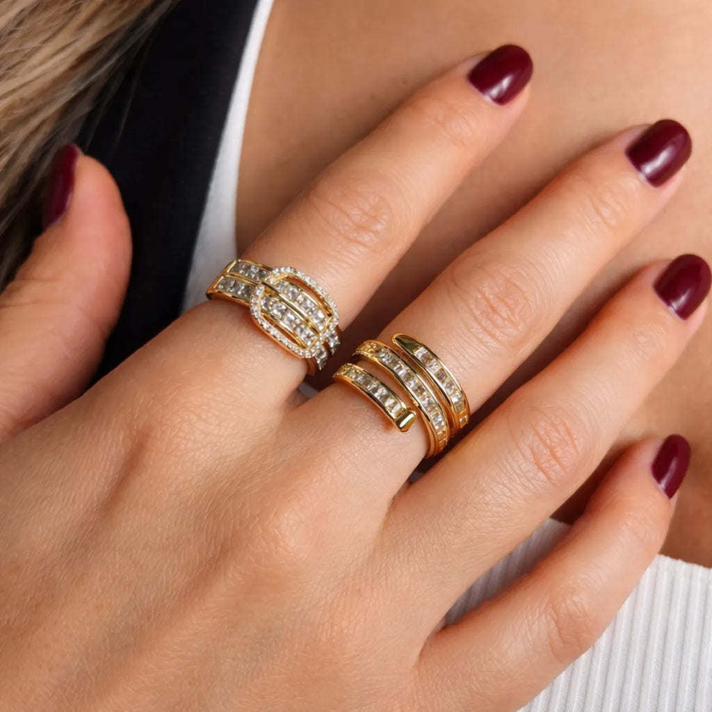 Zircon Buckle Adjustable Ring