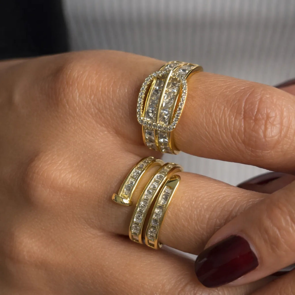 Zircon Buckle Adjustable Ring