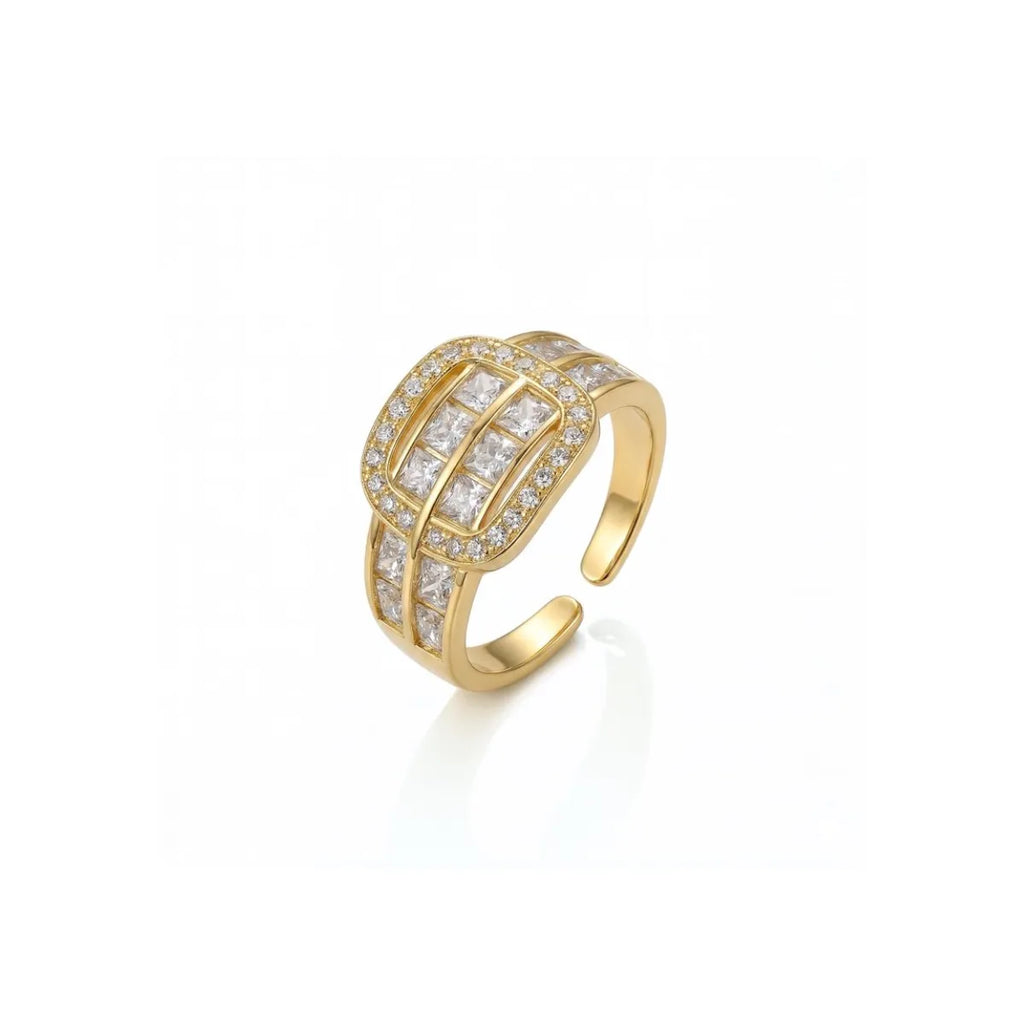 Zircon Buckle Adjustable Ring– 18K Gold Plated