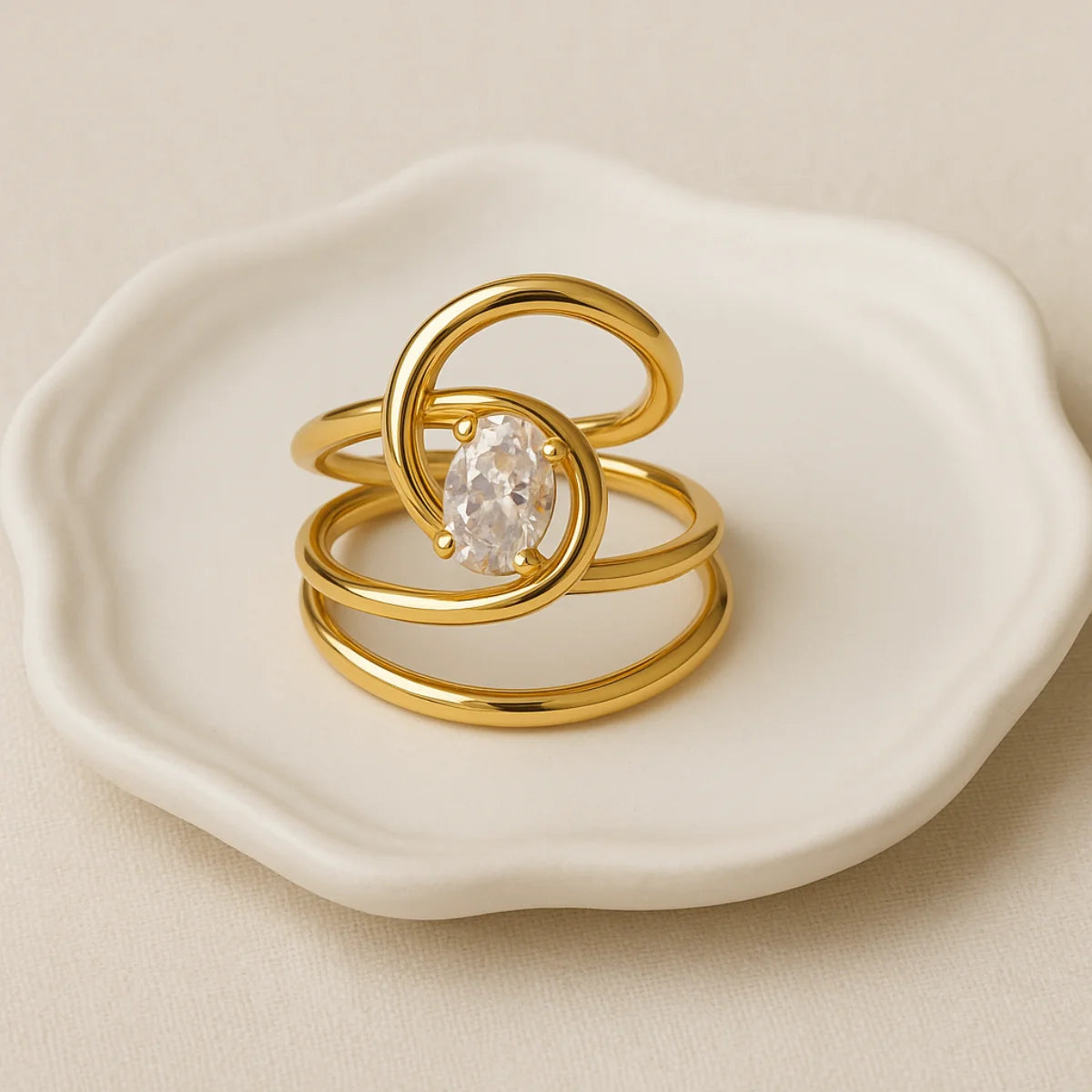 Aliya Solitaire Adjustable Ring– 18K Gold Plated