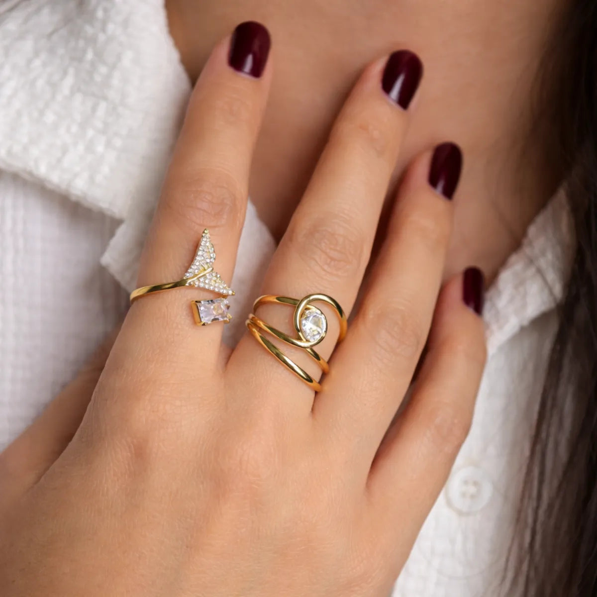 Fishtail Zircon Adjustable Ring