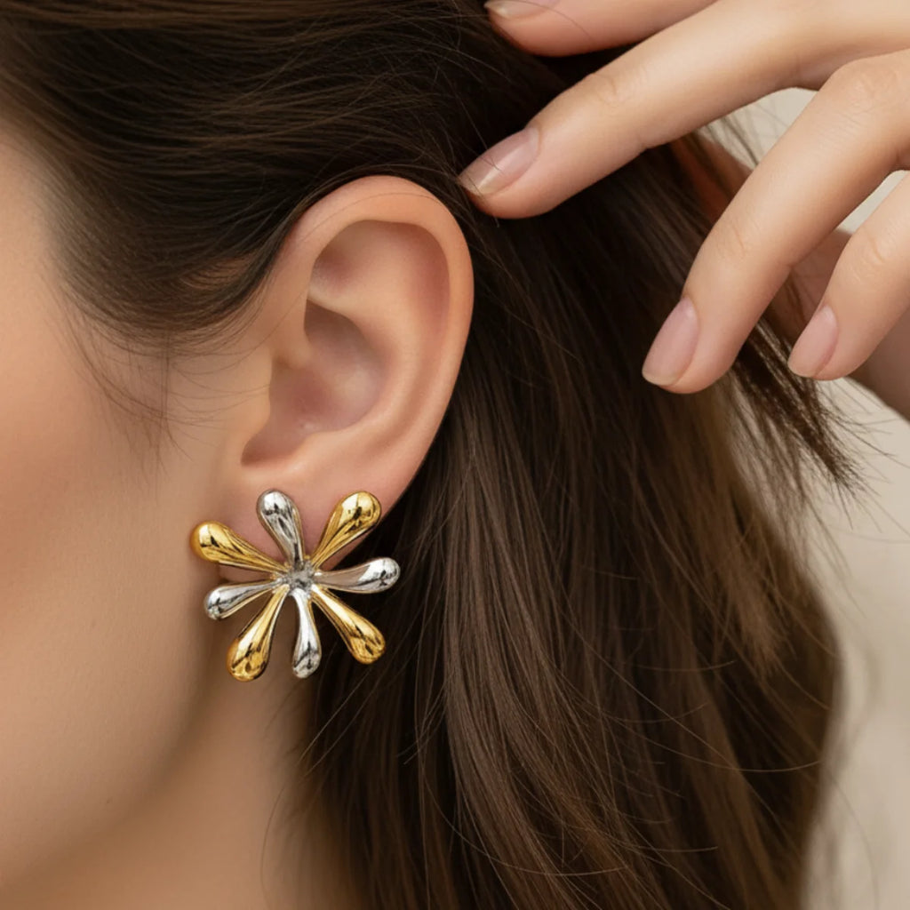 dual tone earrings model image 2 85%