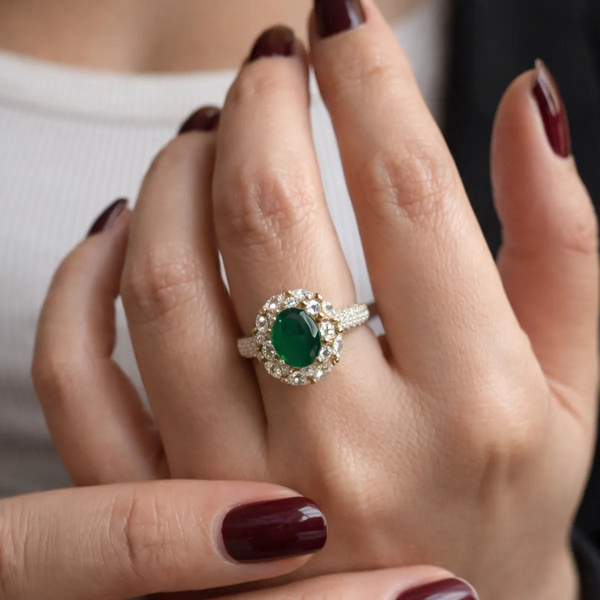 Oval Green Zircon Luxury Ring