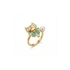 Golden Owl Pearl Ring-18 K Gold Plated