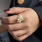 Golden Owl Pearl Adjustable Ring