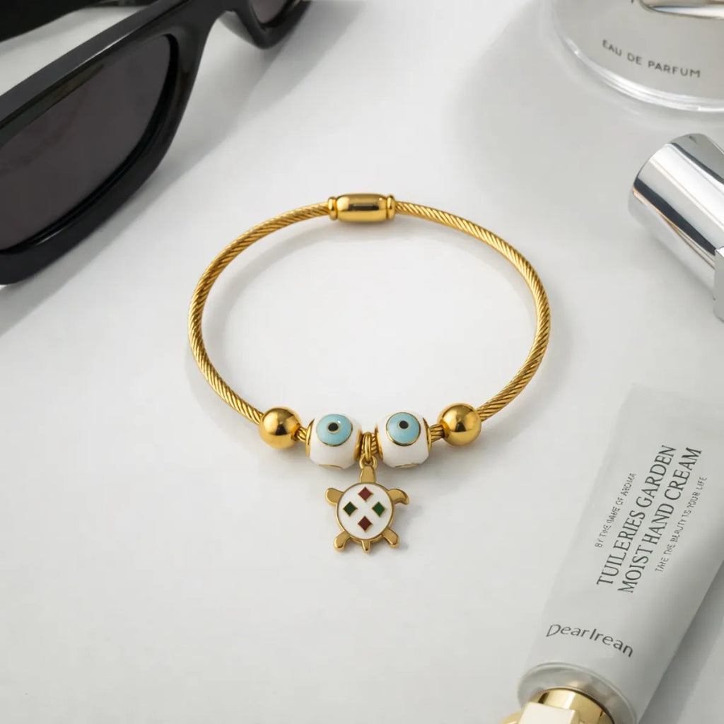 Evil Eye Turtle Charm Bracelet