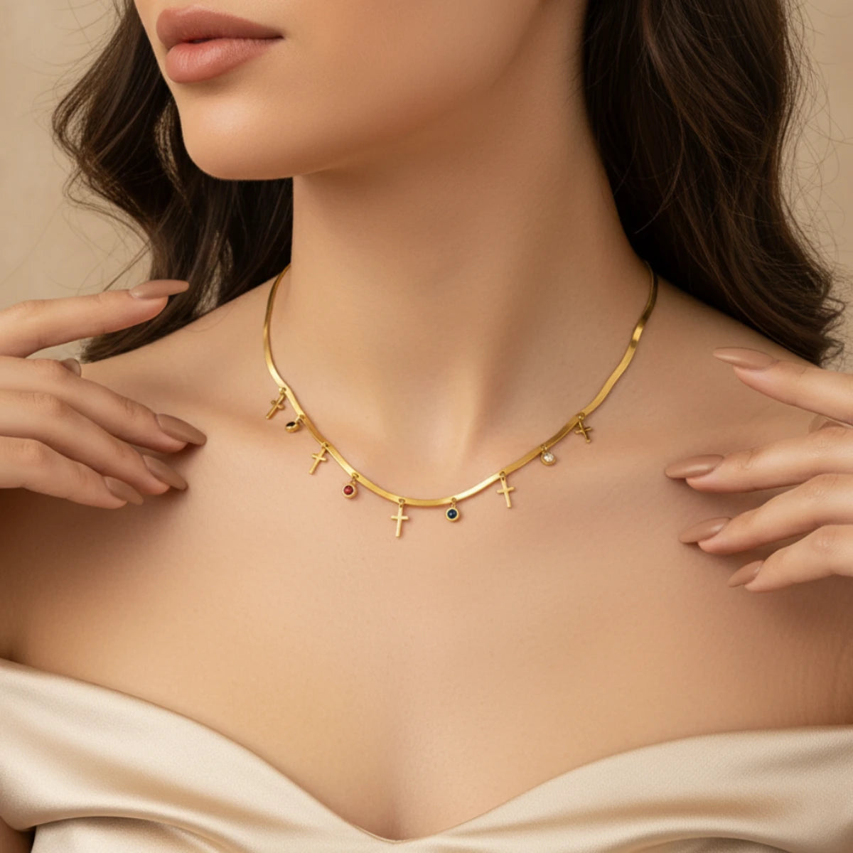 snake chain cross charms model image 90%