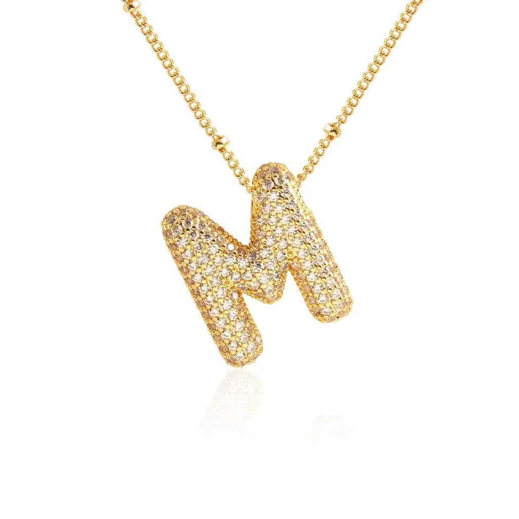 Personalized Initial Zirconia Necklace M – 18K Gold Plated