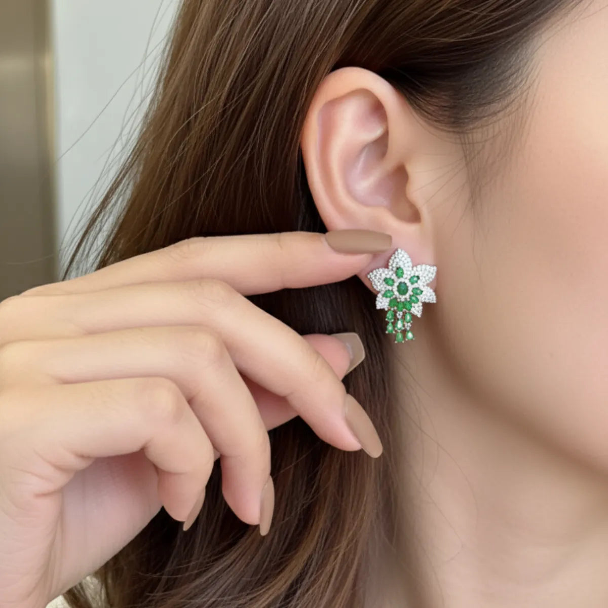 Green stud earrings picsart model 80%