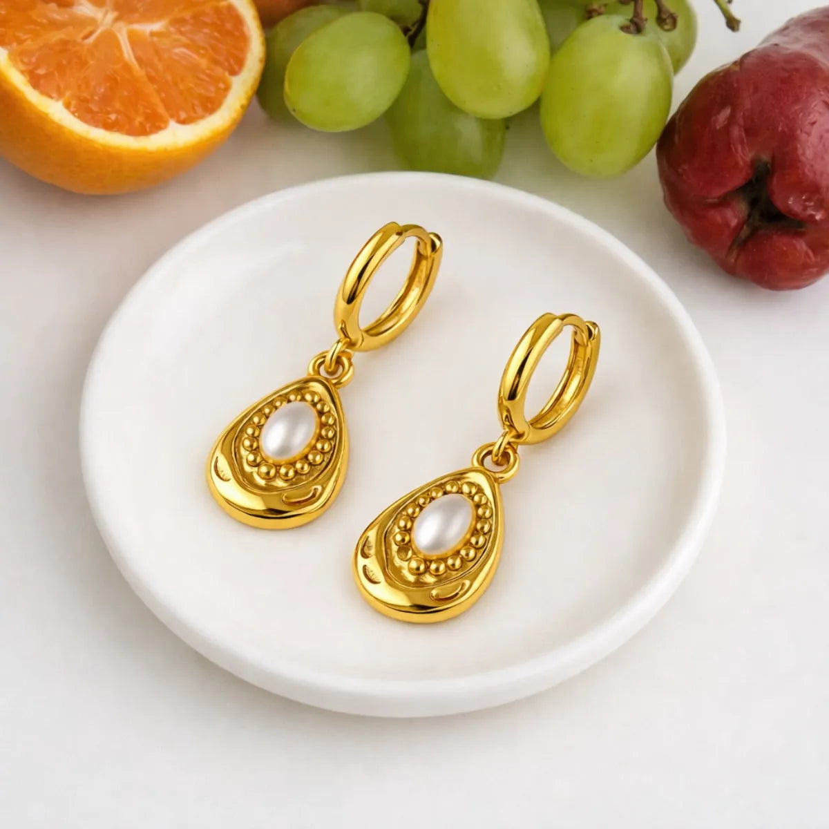 Golden Avocado Pearl Earrings
