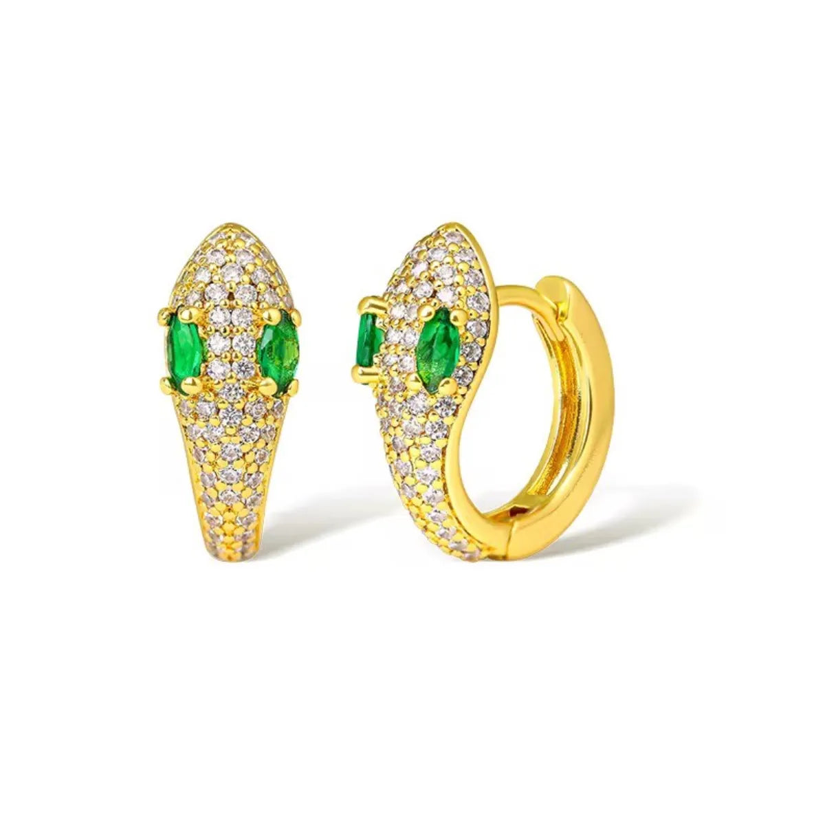 Emerald Serpent Zirconia Huggie Earrings– 18K Gold Plated