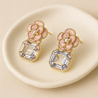Crystal Pink Flower Earring image 2 80%