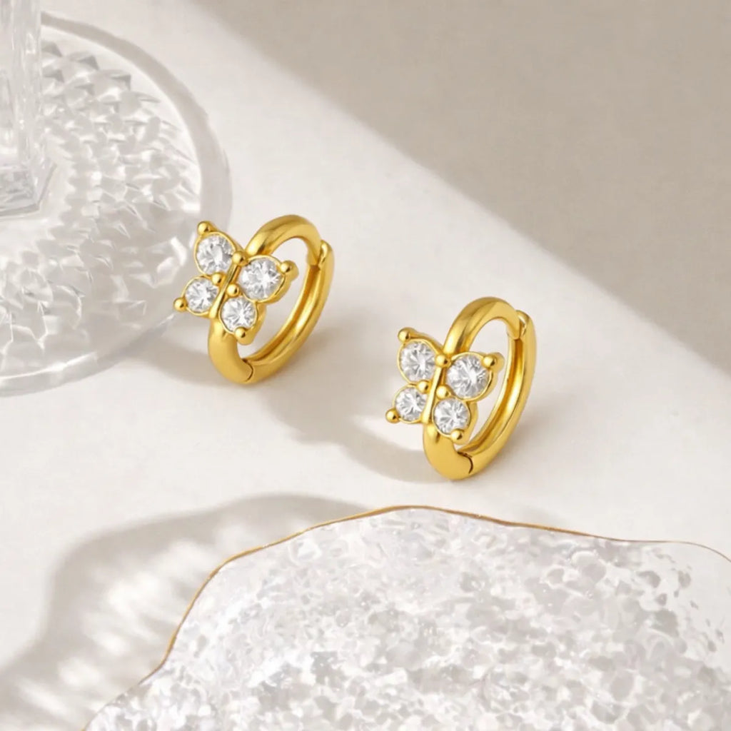Butterfly Zirconia Huggie Earrings