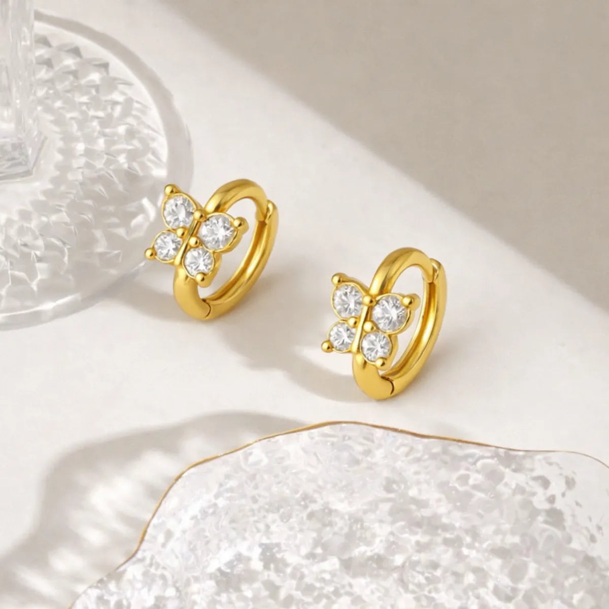 Butterfly Zirconia Huggie Earrings