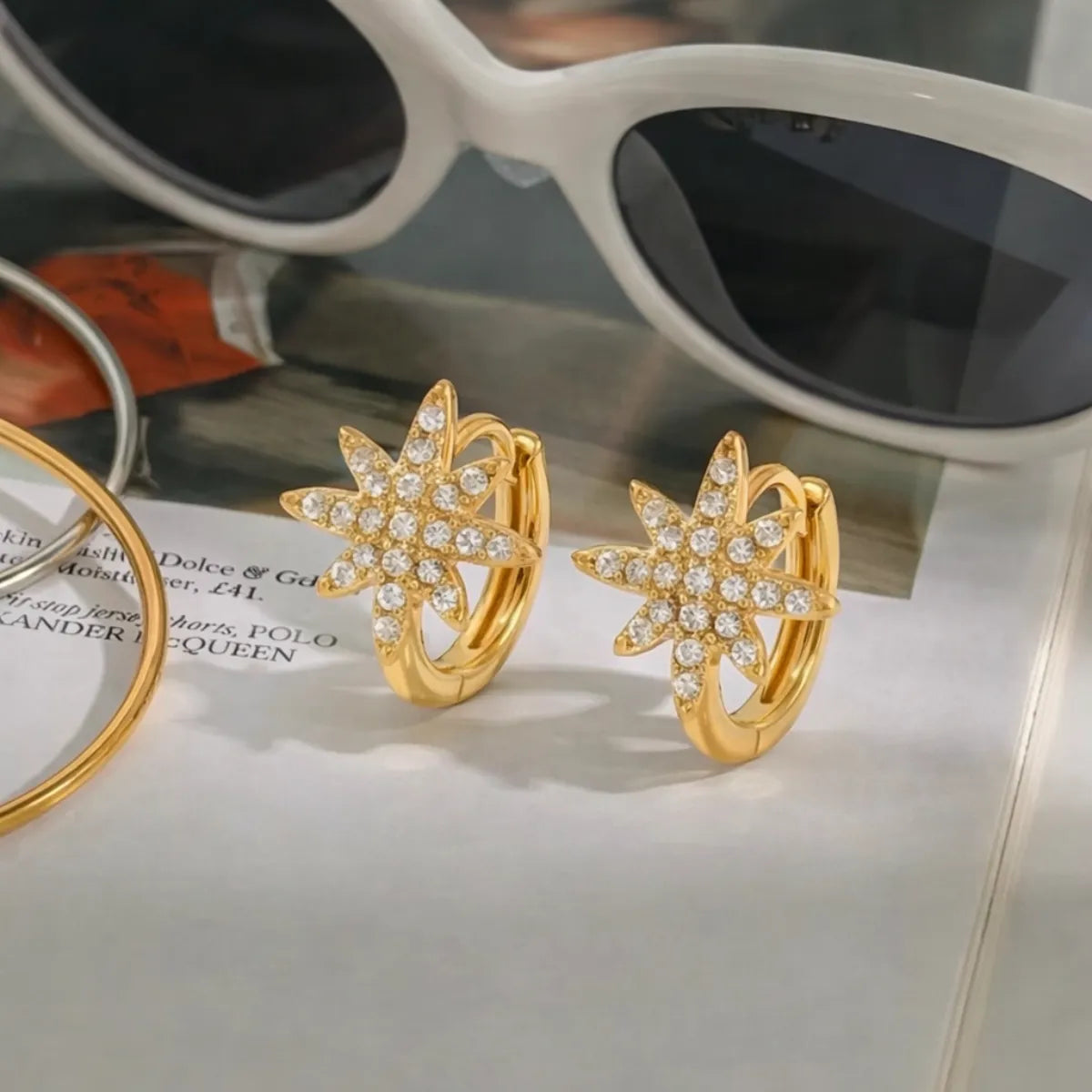 Starburst Zirconia Huggie Earrings
