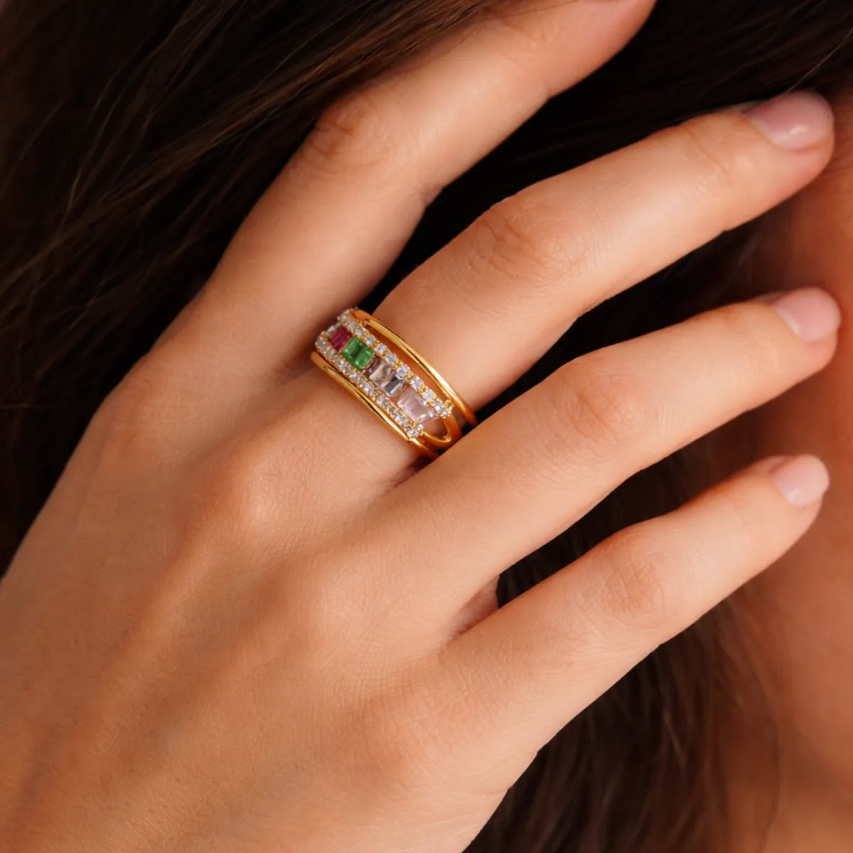 Baguette Multicolor Zirconia Adjustable Ring