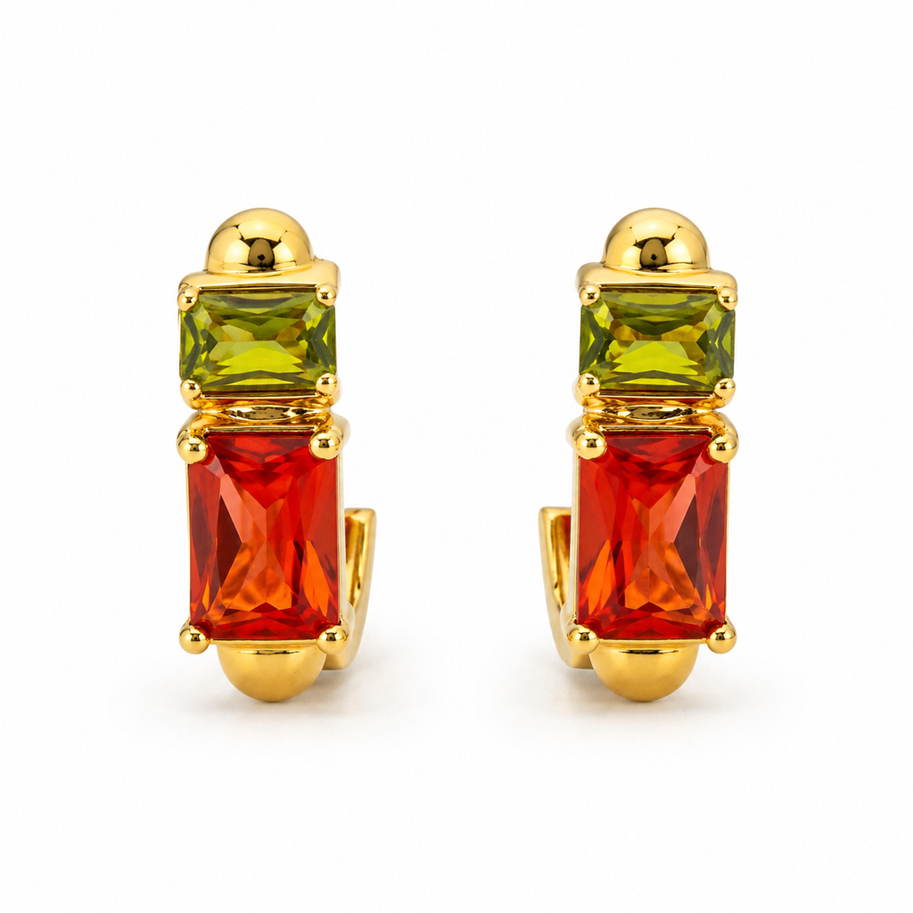Dual Stone Huggie Earrings