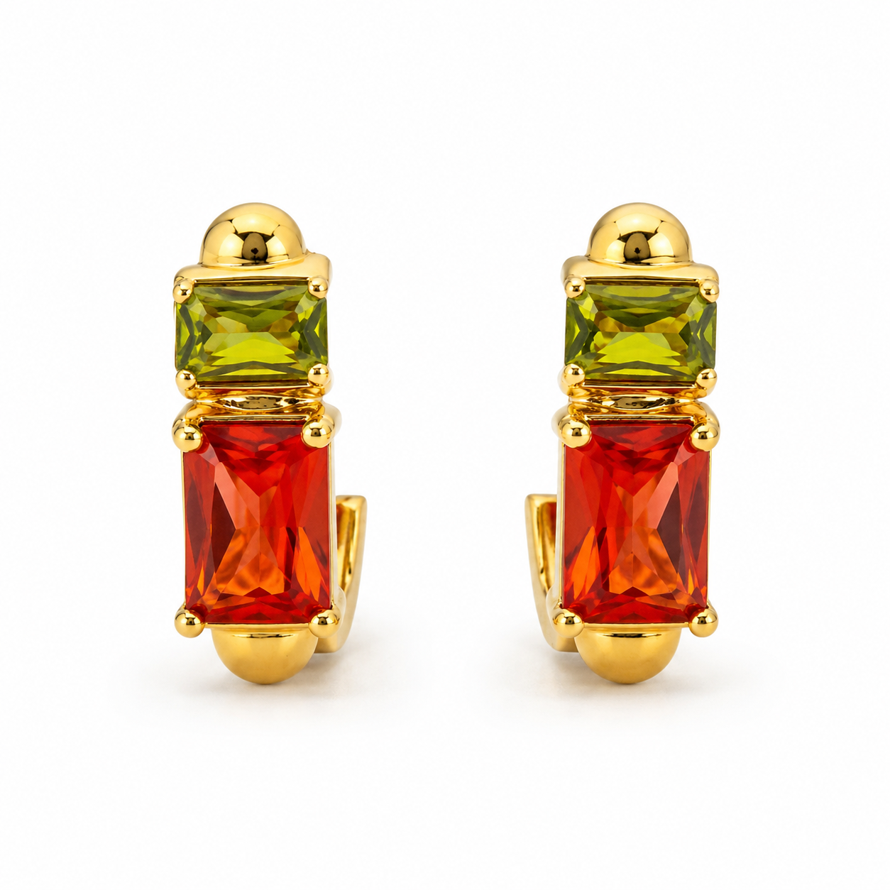 Dual Stone Huggie Earrings
