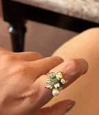 Golden Owl Pearl Adjustable Ring