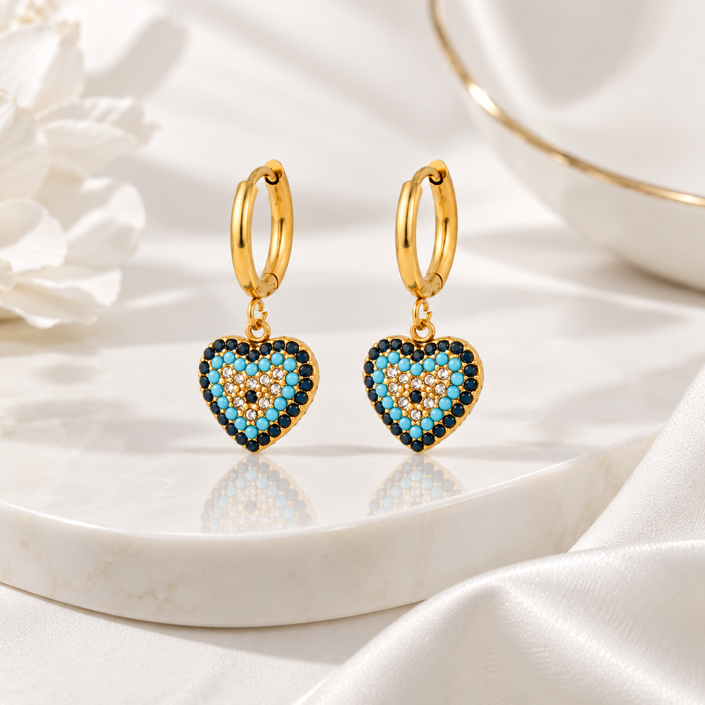 Evil Eye Heart Earrings