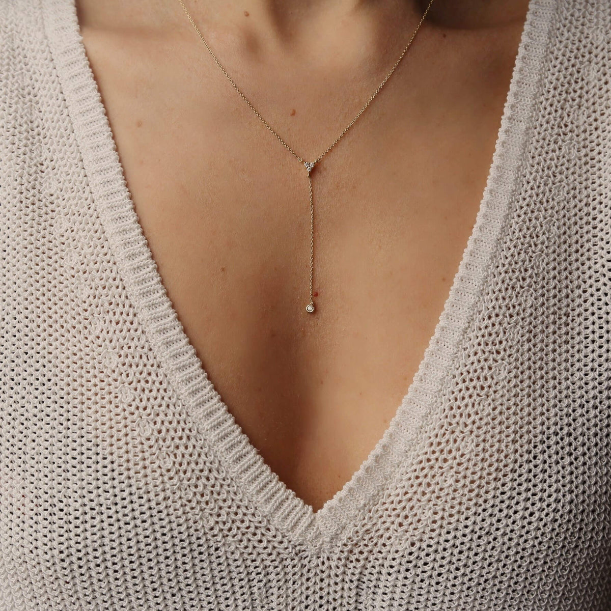 Trio Diamond Lariat Necklace