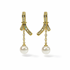 Golden Bow Pearl Drop Earrings
