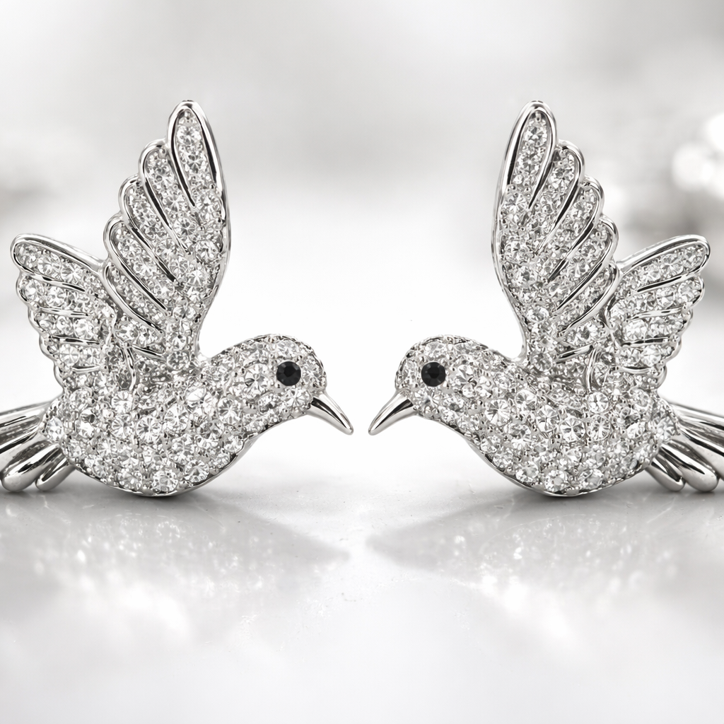 Hummingbird Zircon Studded Earrings- Silver