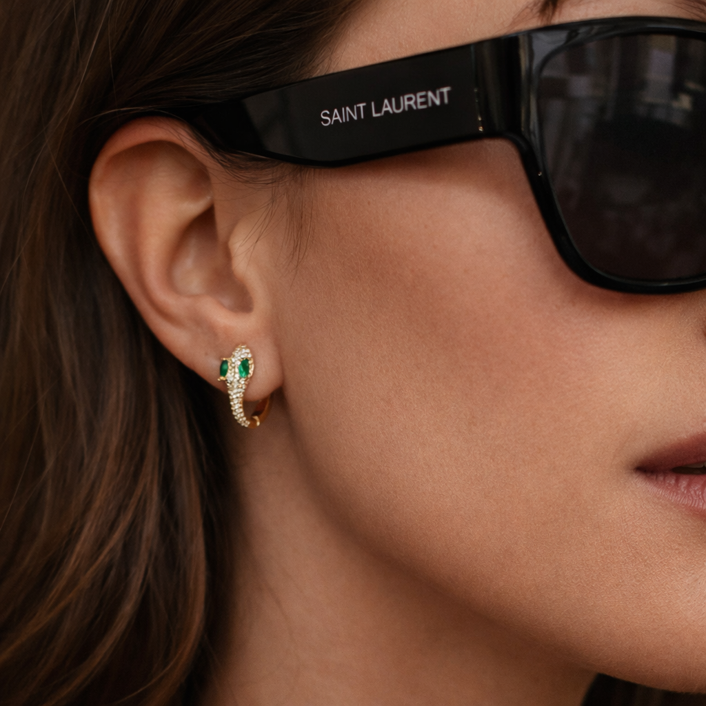 Emerald Serpent Zirconia Huggie Earrings