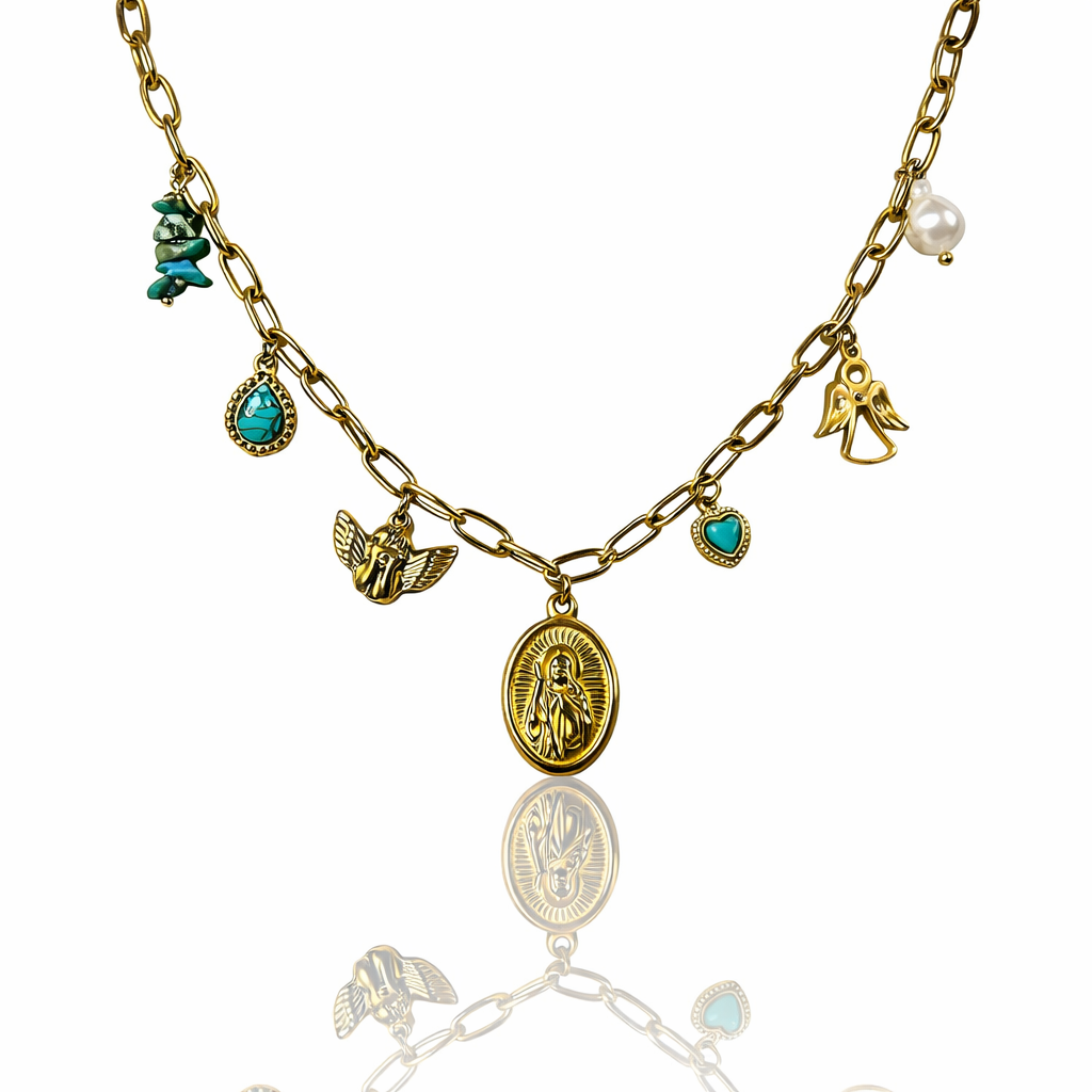 Faith Semi-Precious Stone Charm Necklace