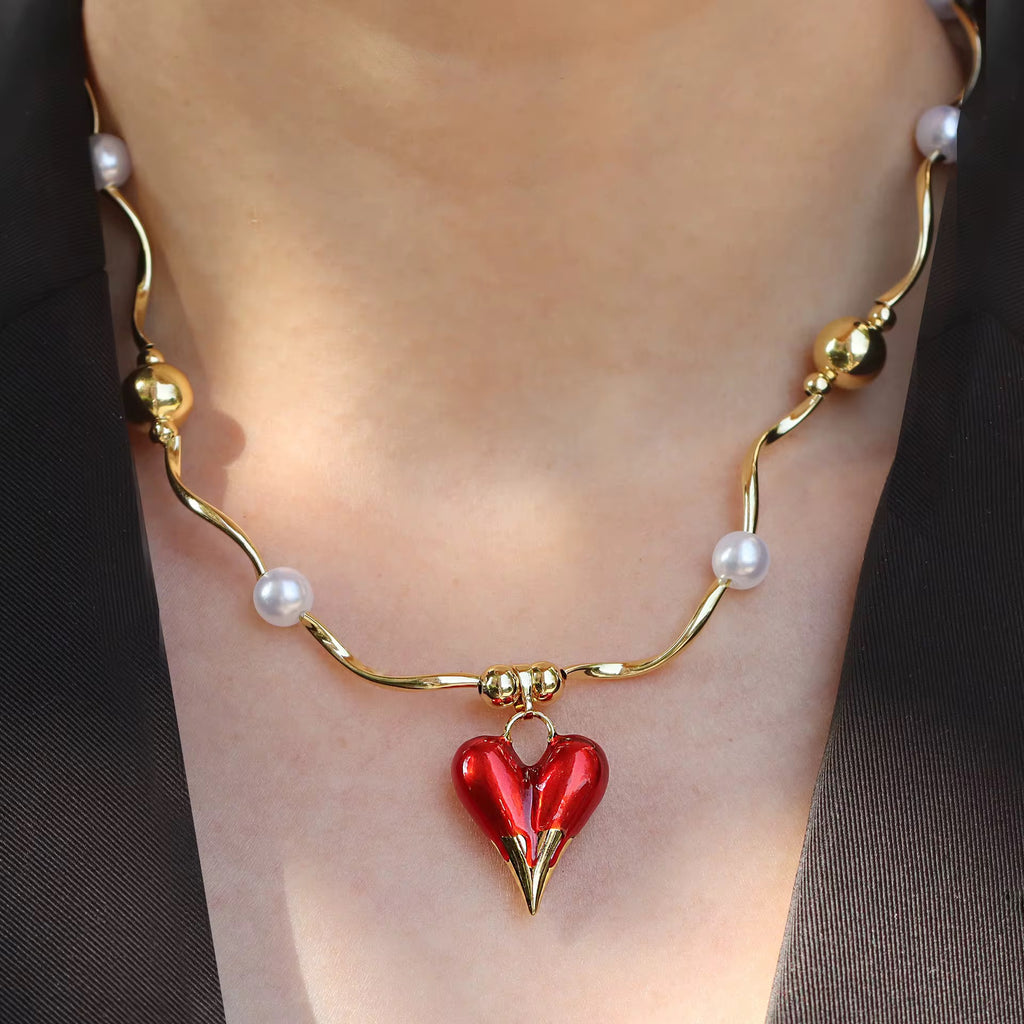 Chunky Red Heart Necklace