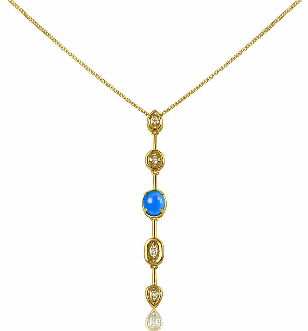 Blue Stone Y Drop Necklace