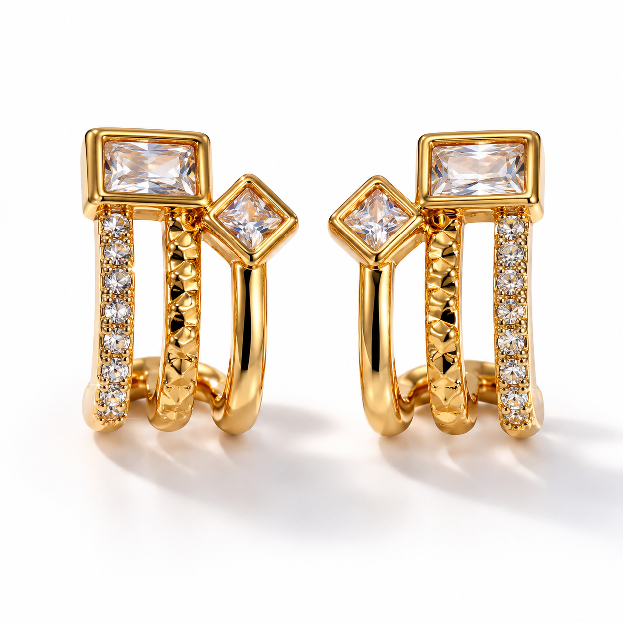 CZ Triple Hoop Earrings