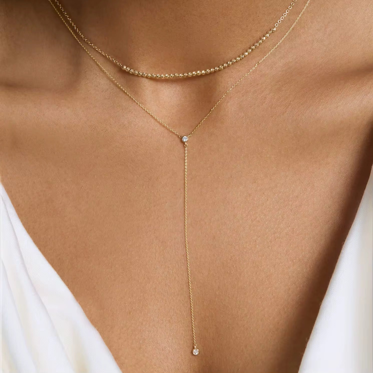 Trio Diamond Lariat Necklace