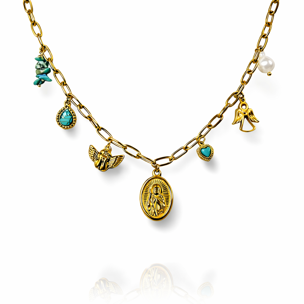 Faith Semi-Precious Stone Charm Necklace