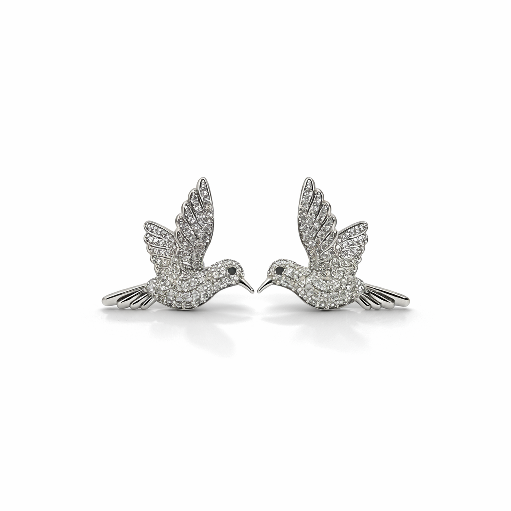 Hummingbird Zircon Studded Earrings- Silver