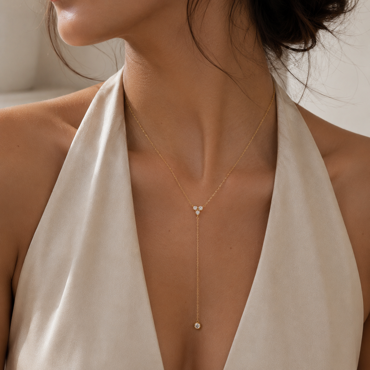 Trio Diamond Lariat Necklace