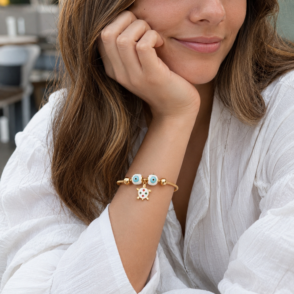 Evil Eye Turtle Charm Bracelet with Magnetic Clasp