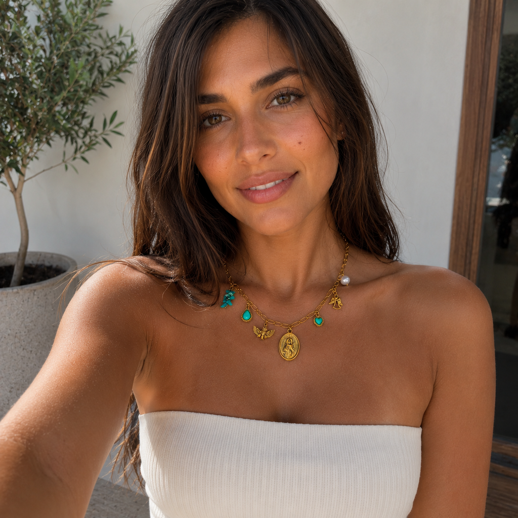 Faith Semi-Precious Stone Charm Necklace