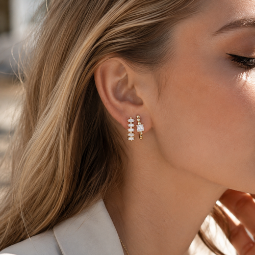 Baguette Duo Hoop Earrings