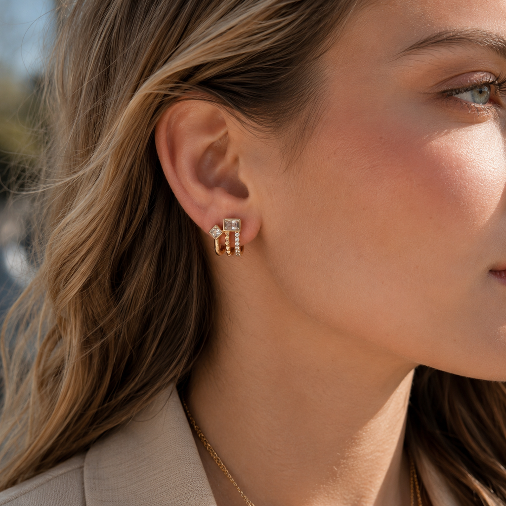 CZ Triple Hoop Earrings