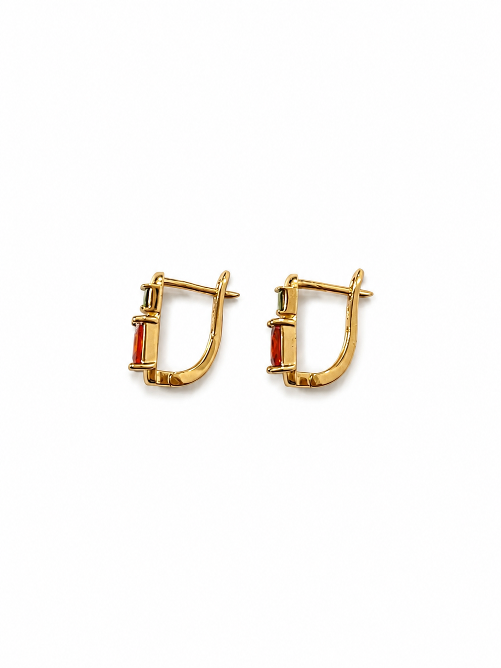 Dual Stone D-Shaped Buckle Earrings