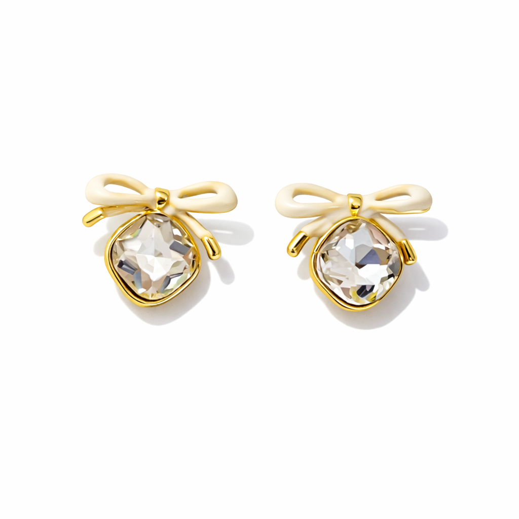 Crystal Bow Drop Earrings