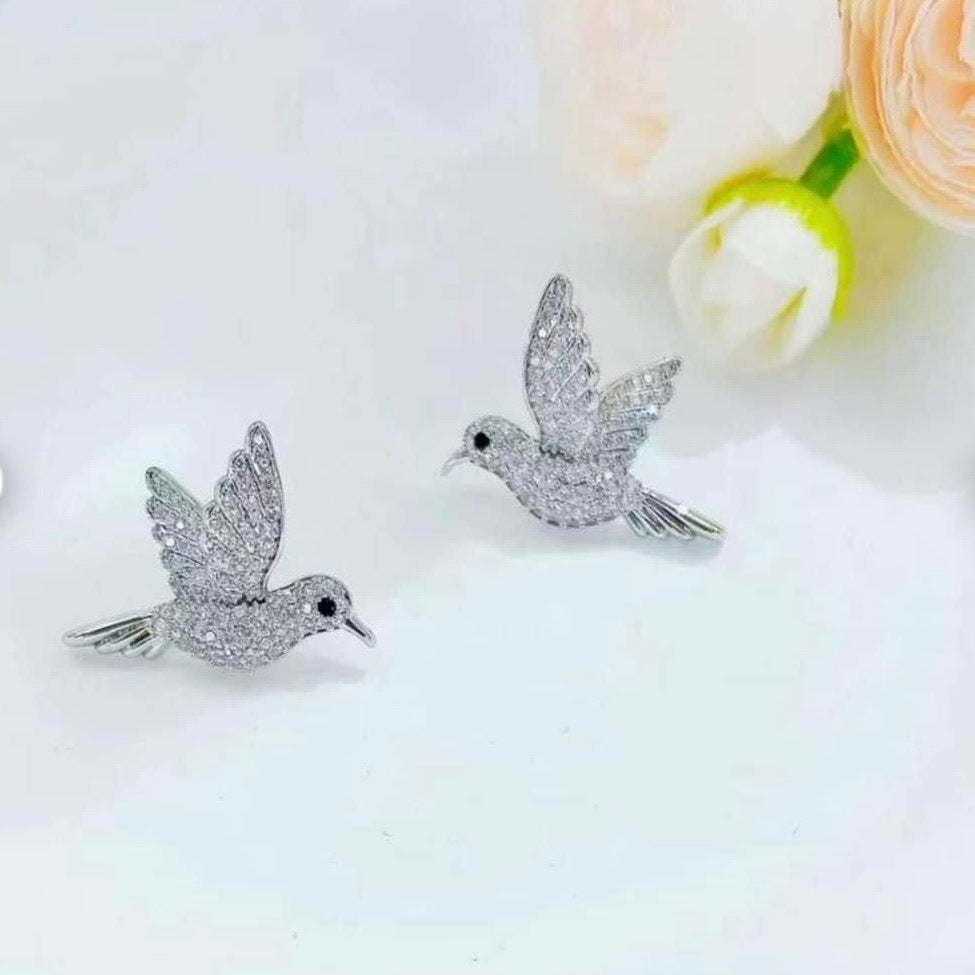 Hummingbird Zircon Studded Earrings- Silver