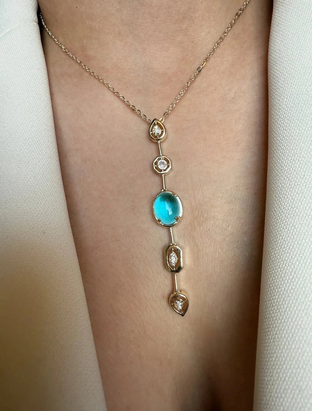 Blue Stone Y Drop Necklace