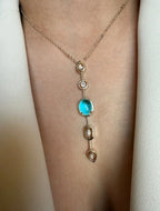 Blue Stone Y Drop Necklace