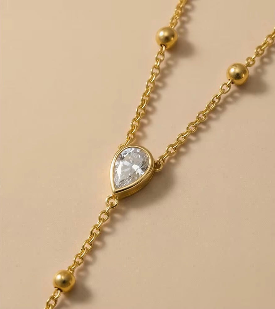 Y- Shape Zircon Pearl Droplet Lariat Necklace