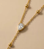Y- Shape Zircon Pearl Droplet Lariat Necklace