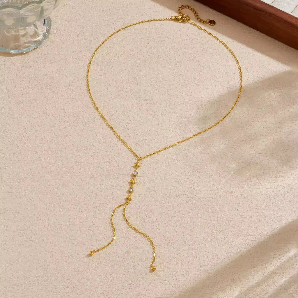 Y- Shape Zircon Droplet Lariat Necklace