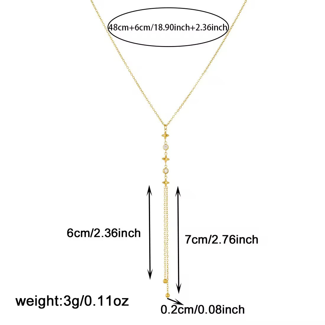 Y- Shape Zircon Droplet Lariat Necklace