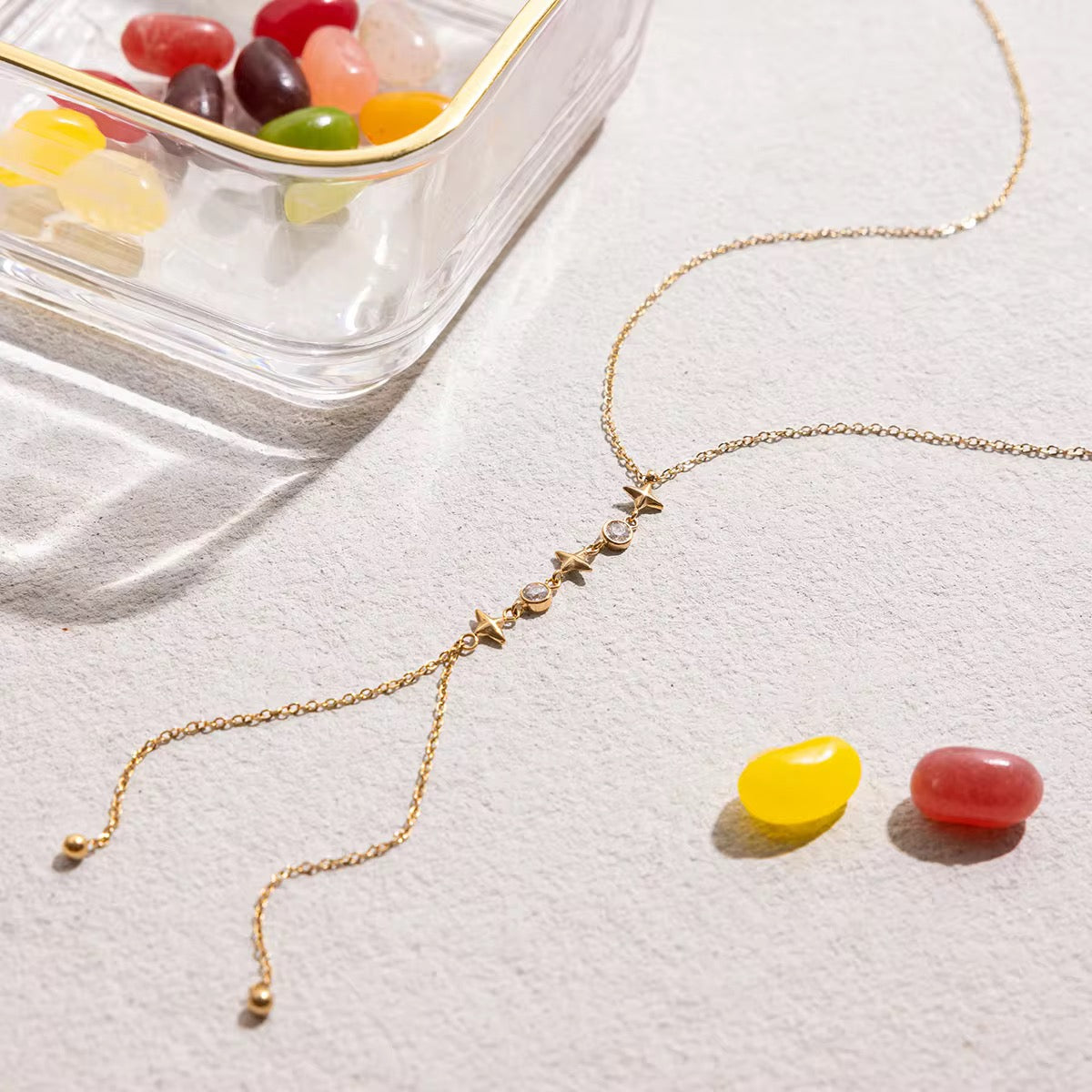 Y- Shape Zircon Droplet Lariat Necklace